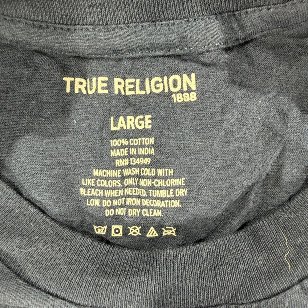 True Religion Mens Navy Blue Short Sleeve Crew Neck Logo T-Shirt Large